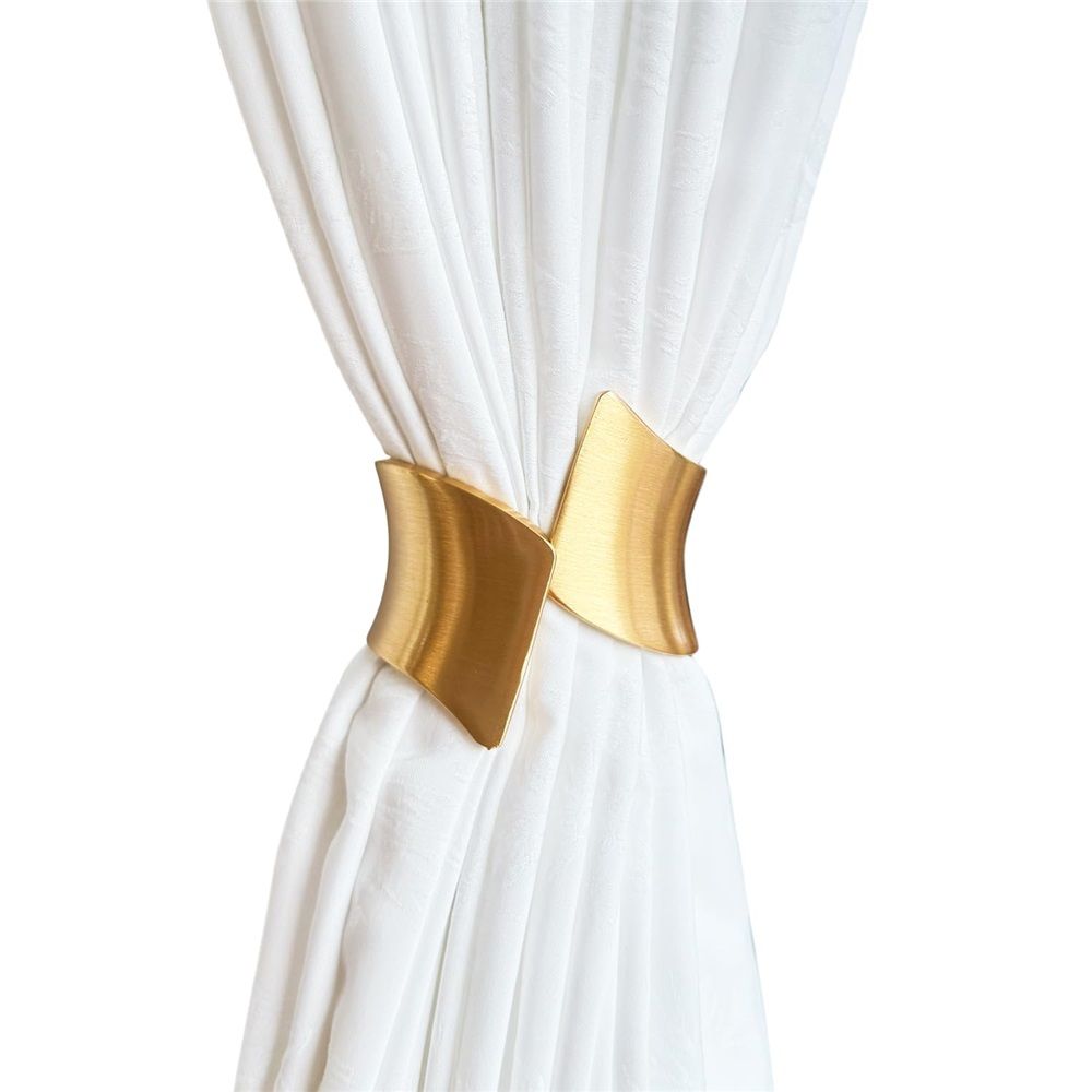 2 Pack Decorative Gold Metal Curtain Tie Backs Window Drapery Wire Drawing Spring Clip Holdbacks for Home Office — image 3