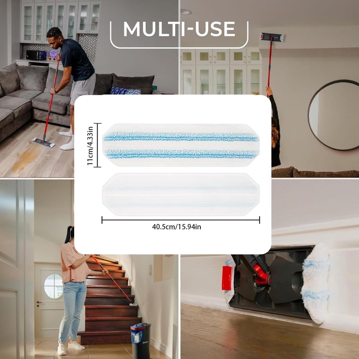 6-Pack - Microfiber mop pad replacement suitable for O Cedar H2pro mop system - Mop head replacement suitable for O-Cedar/Vileda H2pro - Machine washable — image 4