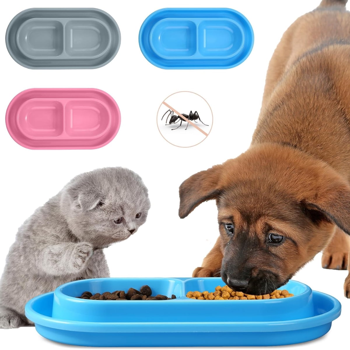 Cat Bowls for Food and Water Easy to Clean Ants Away Outside Pet Double Bow Large Blue — image 2