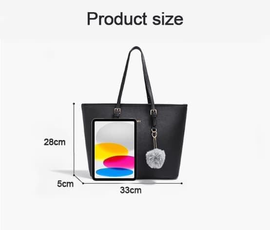 Women's Large Capacity PU Leather Tote Bag, Elegant Shoulder Bag for Work Shopping Party, Black — image 4
