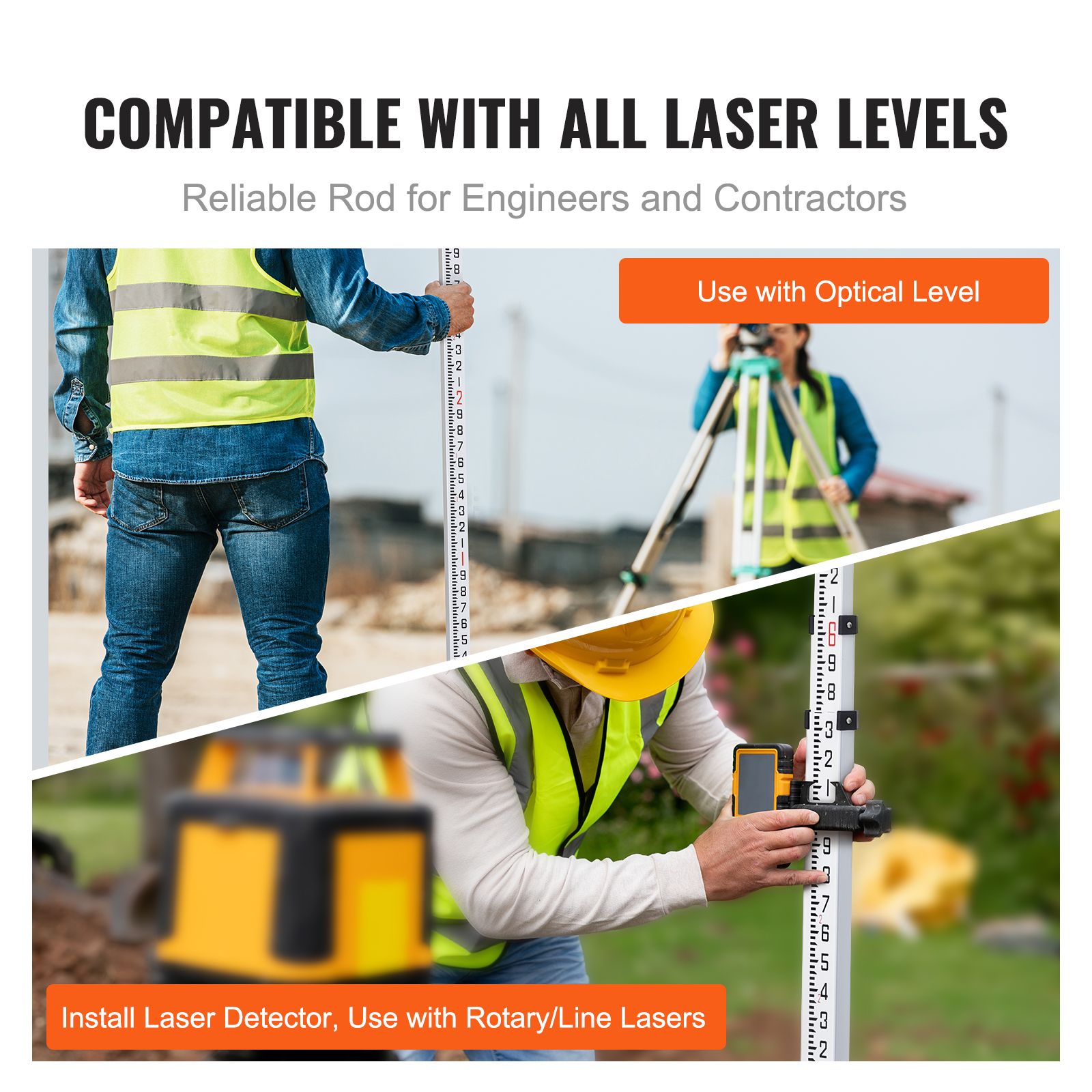 Aluminum Grade Rod, 9-Feet/8ths 3 Sections Telescopic Measuring Rod, Double-Sided Scale 1/8in Leveling Rod Stick, Aluminum Alloy Survey Rod with โ image 6