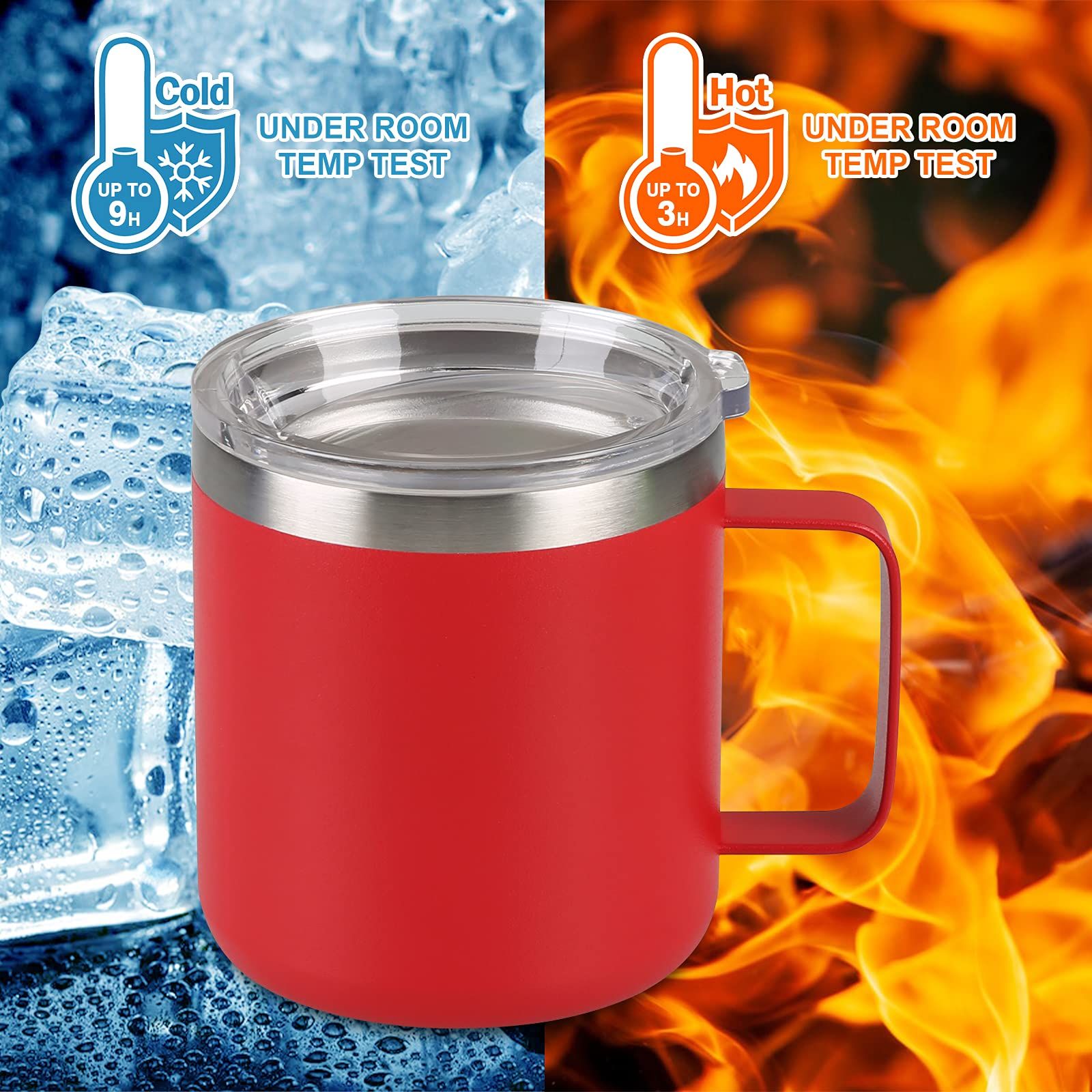 12 oz Insulated Stainless Steel Coffee Mug, Vacuum Insulated Double Wall Travel Cup with Lid and Handle, Red — image 5
