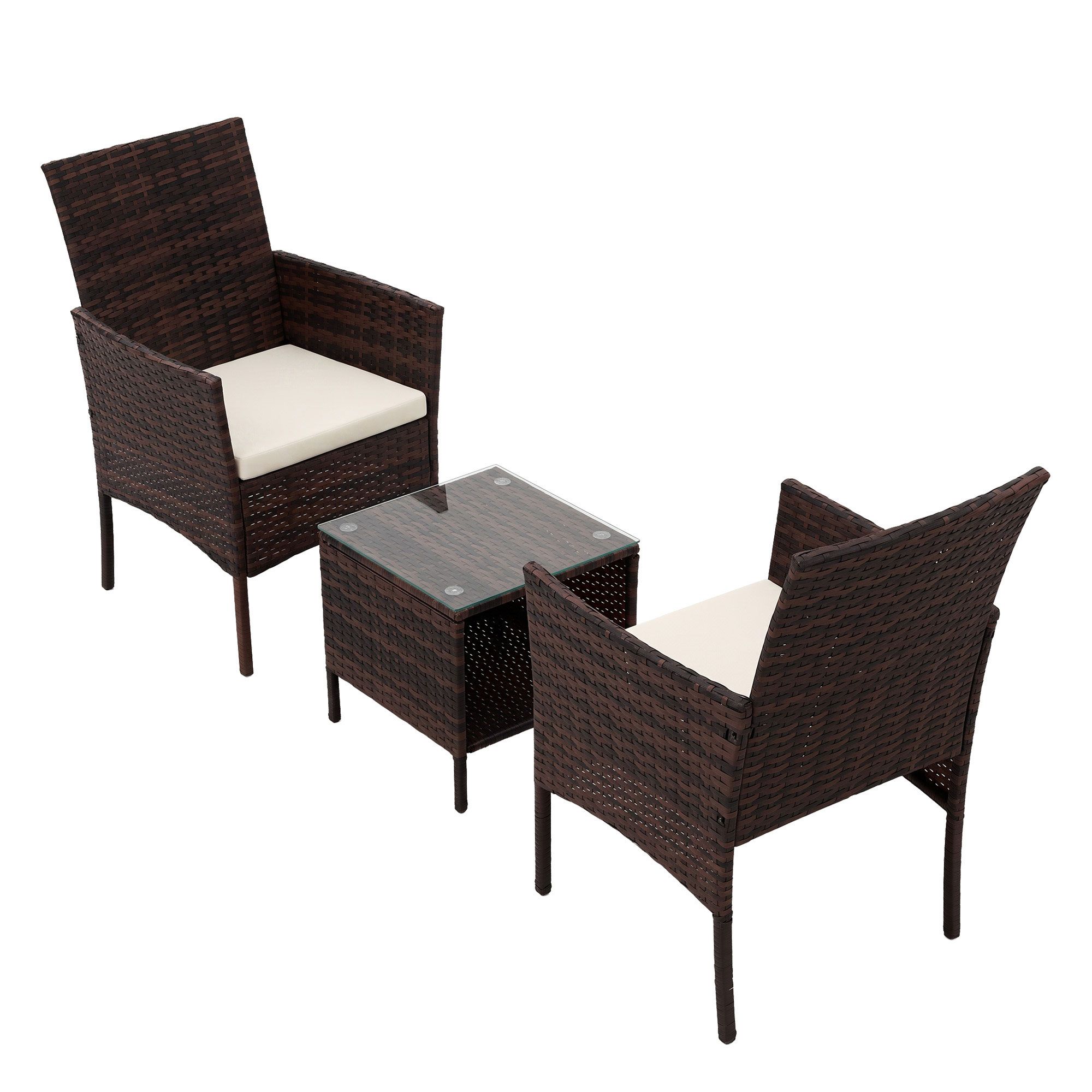 Gardeon 3PC Outdoor Bistro Set Patio Furniture Wicker Setting Chairs Table Cushion Brown — image 3