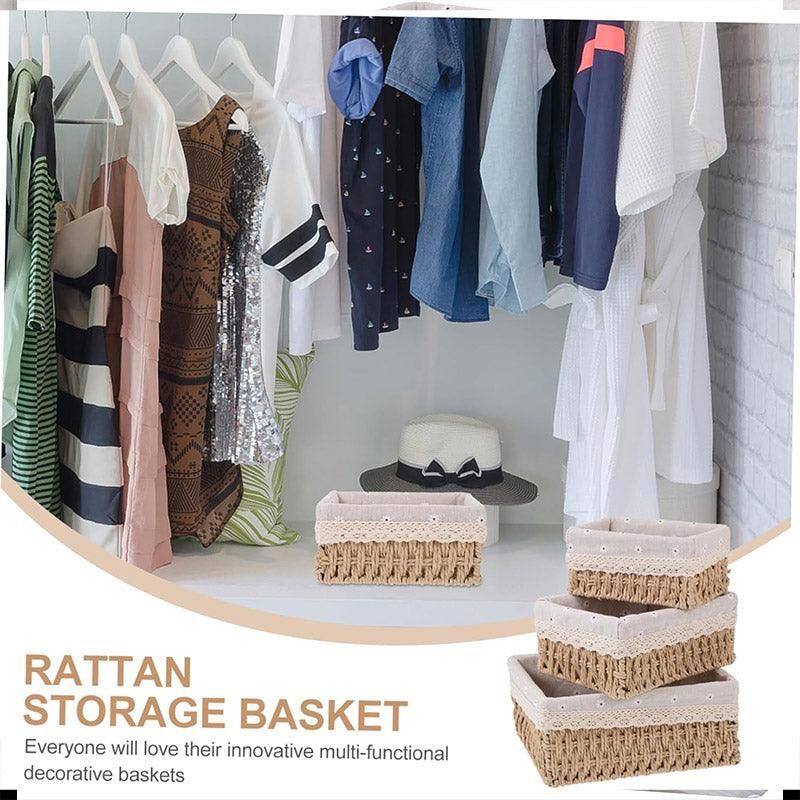 3pcs Rattan Storage Basket Woven Fabric Grass Basket for Home Organiser Decor — image 6