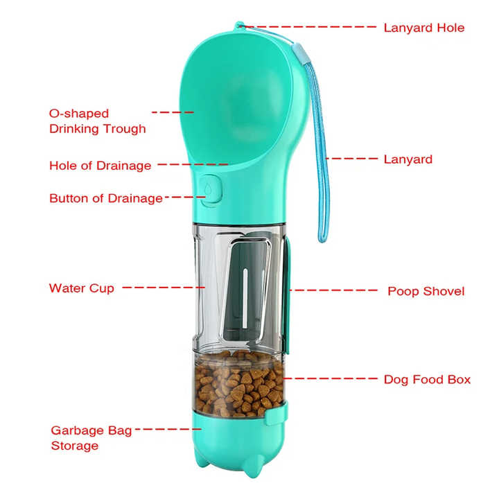 Green 500ml Portable Pet Water Bottle | Multifunctional Travel Pet Feeder | Outdoor Dog Drinking Bottle with Waste Shovel — image 2