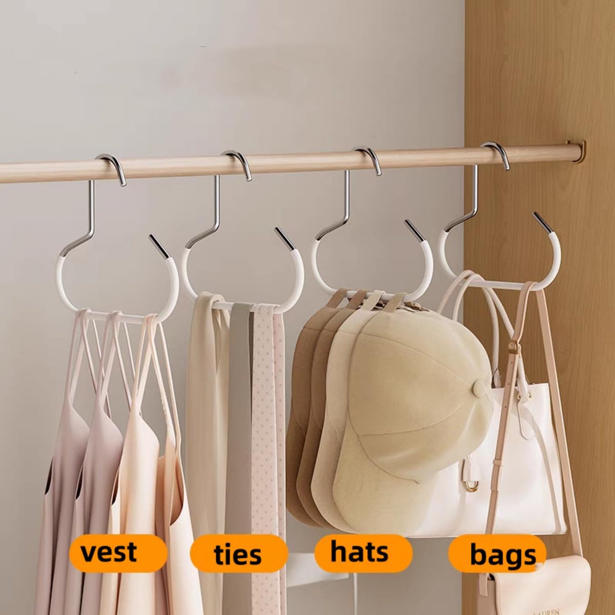 10-pack - Non-slip - Space-saving - Storage rack - Wardrobe belt/scarf hooks - Suitable for displaying hats, vests, ties, shawls (white) — image 4