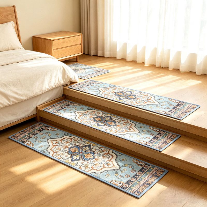 4 Pcs Blue Vintage Floral Non Slip Stair Treads, Adhesive Carpet Runners for Wooden Steps Pets and Seniors, 8 × 30 in — image 5