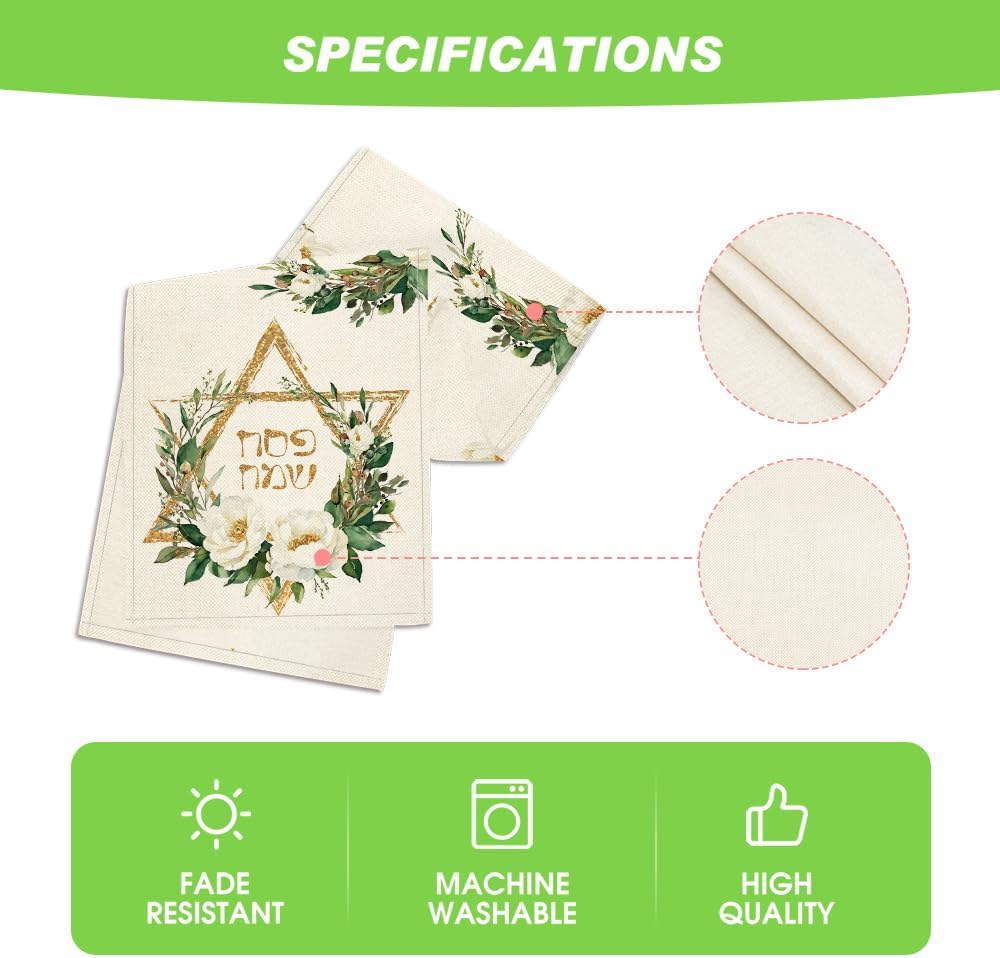 Hexagram Flowers Passover Table Runner, Jewish Spring Seasonal Holiday Kitchen Dining Table Decoration for Indoor Outdoor Home Party Decor 13 × 72 Inch — image 5