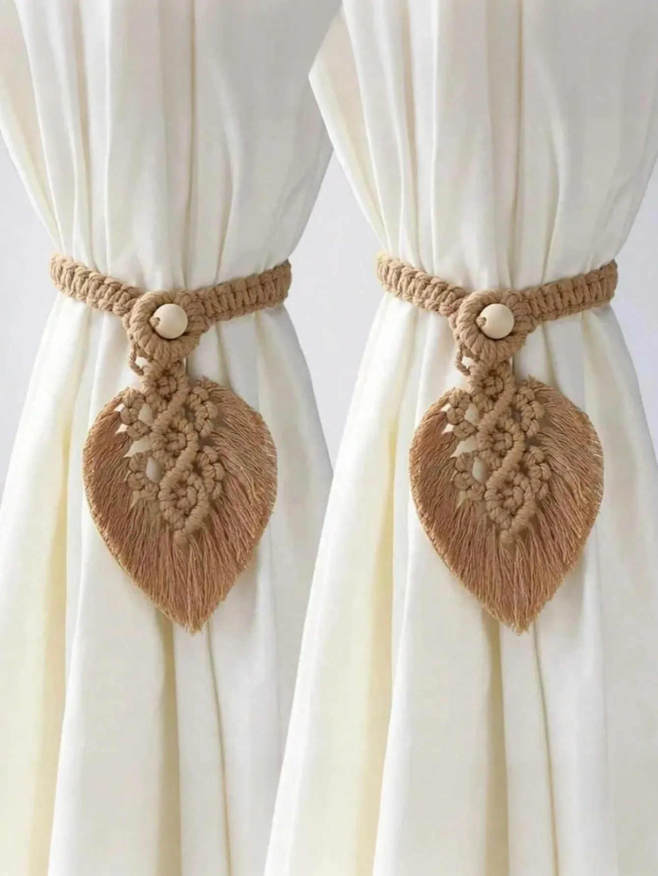 2pcs Set Of Bohemian Style Curtain Straps Hand Woven Colorful Leaf Decorative Buckles Curtain Binding Ropes Home Soft Decoration Hanging Ornaments Wedding — image 3