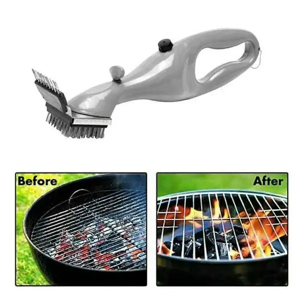 Steam BBQ Grill Cleaning Brush with Stainless Steel Bristles and Scraper for Charcoal Grills, Chemical-Free Cleaning Tool, Grey, 37 cm — image 2