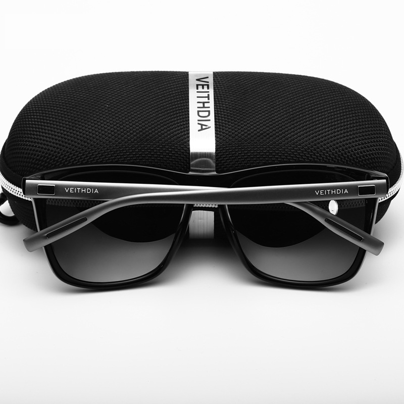 Black Frame + Black Temples + Photochromic Blue Lenses Unisex Aluminum-Magnesium Square Polarized Sunglasses - Stylish UV-Protective Driving Glasses with Case — image 3