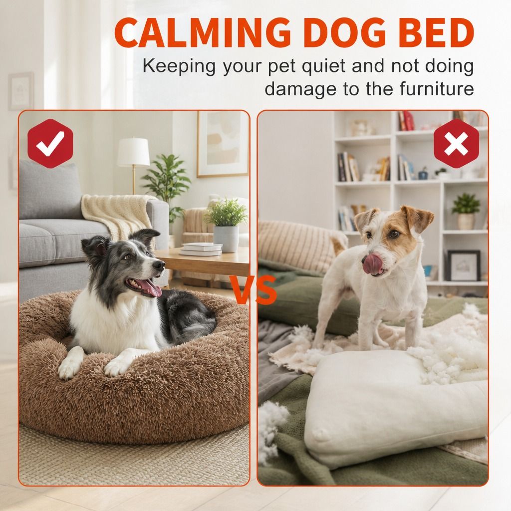 Pet Dog Bed Bedding Warm Plush Round Soft Dog Nest Light Coffee XXL 120cm — image 3
