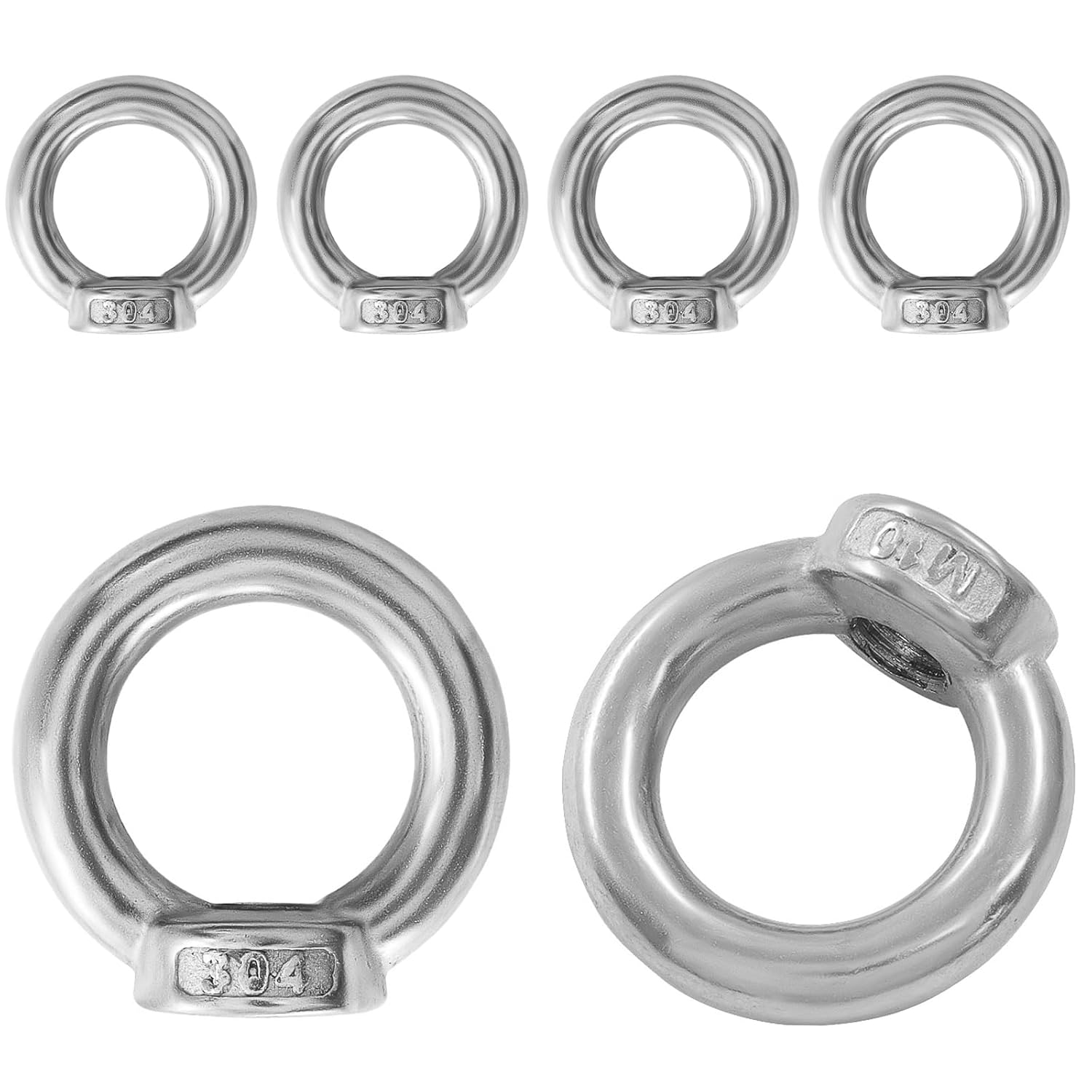 6 Pcs M10 304 Stainless Steel Lifting Eye Nut, 3/8" Metric Ring Shape Nut Threaded Fastener for Boating/Industrial Use — image 3