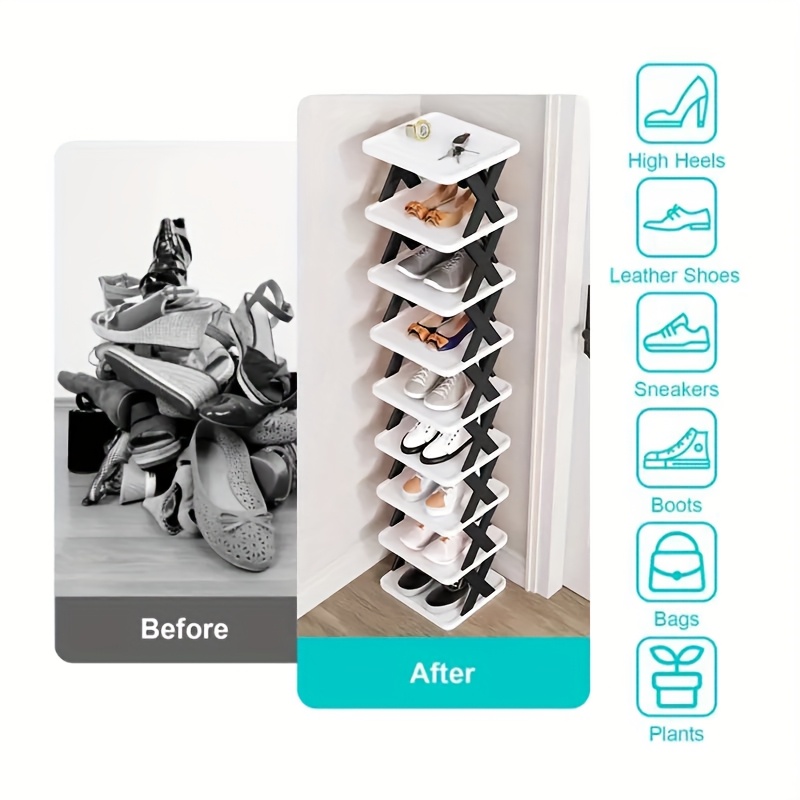 9-Tier Foldable White/Black Shoe Rack, space-saving vertical design for entry halls, living rooms, bedrooms, closets, balconies—an essential organizing storage — image 5