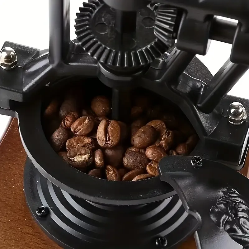 Vintage Solid Wood Manual Coffee Grinder – Cast Iron Carved, Adjustable Grind, Pull-Out Drawer, No Mess, Perfect for Pour-Over & French Press, Retro Home Decor — image 3