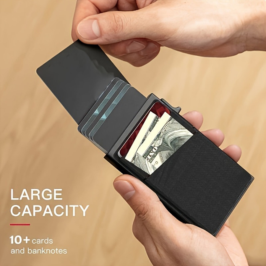 Grey Ultra-Slim RFID Blocking Pop-Up Wallet - Automatic Card Holder with Metal Case & Secure Screw Base โ image 2