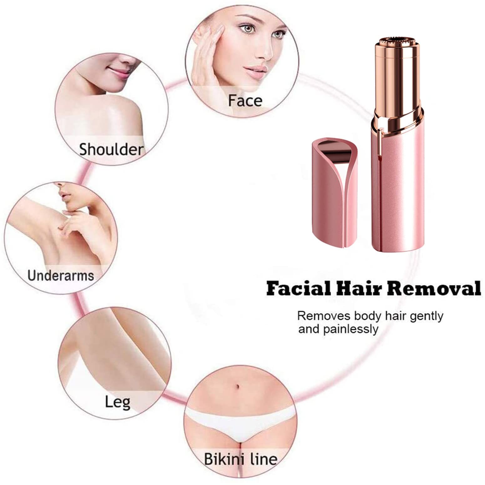 Facial Hair Removal for Women Painless Hair Remover, Waterproof Shaver Razor Hair Remover with (Rose Gold) — image 2