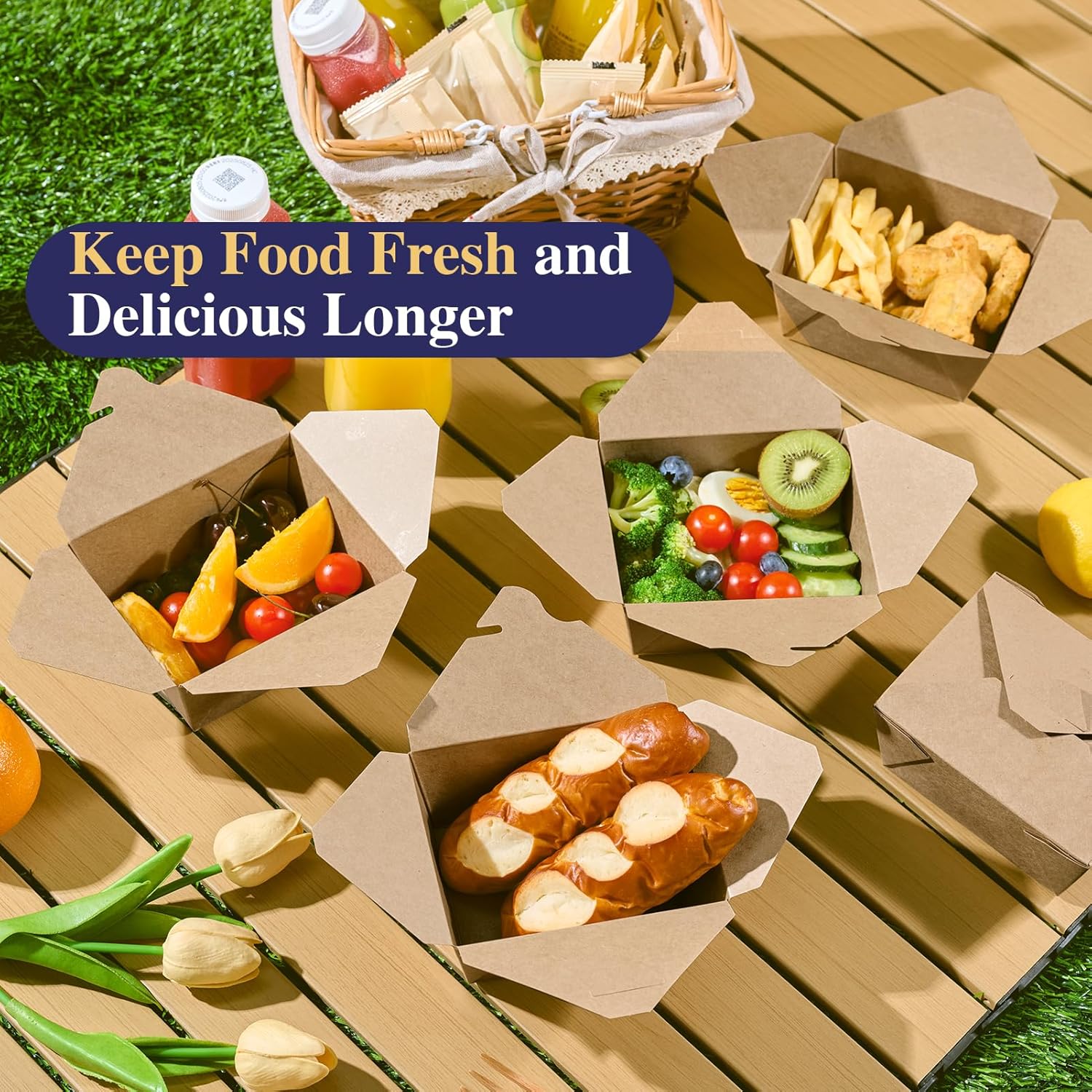 50 Pack 27 oz Take Out Food Containers, Kraft Brown Take Out Boxes Leak Grease Resistant and Stackable for Restaurants, Homes, Offices, Picnics — image 5