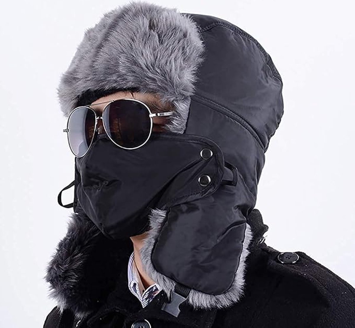 Winter Trapper Hat - Winter Hat Keeps Warm - Cotton Hat - Windproof Warm - For Snowboarding Skating Cycling - Soft Comfortable With Elastic - 3 In 1 - With — image 3