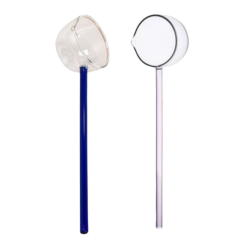 2pcs of High Borosilicate Glass Spoons with Long Handles, Heat-Resistant, Colorful Handles, Soup Spoons, And Kitchen Seasoning Spoons Pink