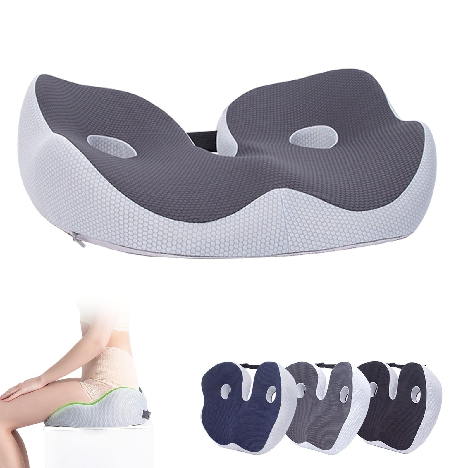 Seat Cushion, Seat Cushion for Sit Bone and Back Pain Relief, Butt, Tailbone, Hip, Hamstring, Posture Support, Memory Foam, Grey, 39.1 x 48 x 14 cm — image 2