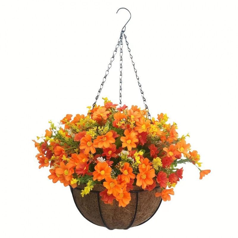Hanging Artificial Flower Basket Yellow And Orange Blooms Home Decor Garden - Multi-color - Size 4 โ image 4