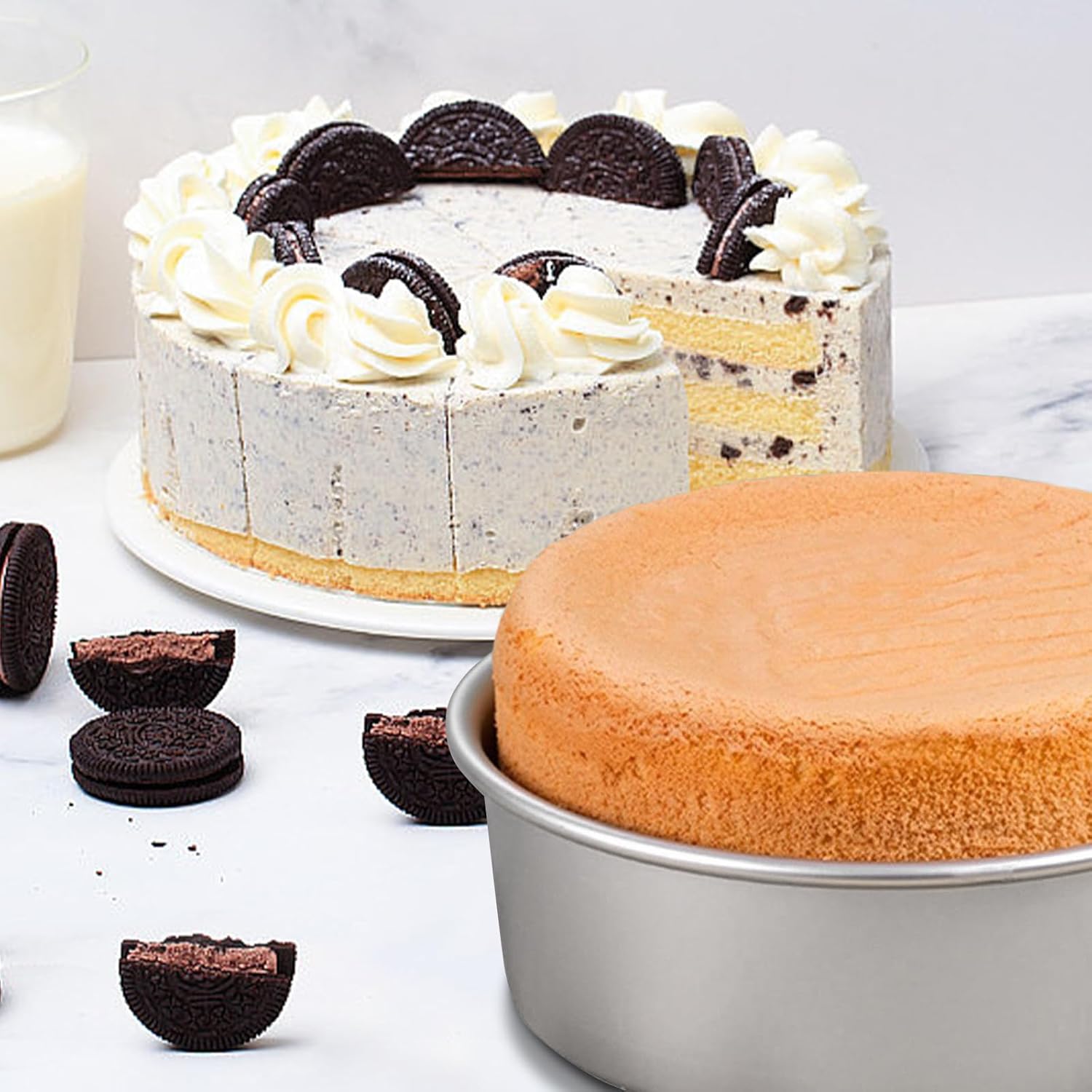 Round Cake Pan Set of 3 (6 x 3 inch/8 x 3 inch/10 x 3 inch), Aluminum Baking Pans for Layer Cakes, Heavy Duty Non-Stick, Evenly Baking Tools for Home Kitchen — image 6