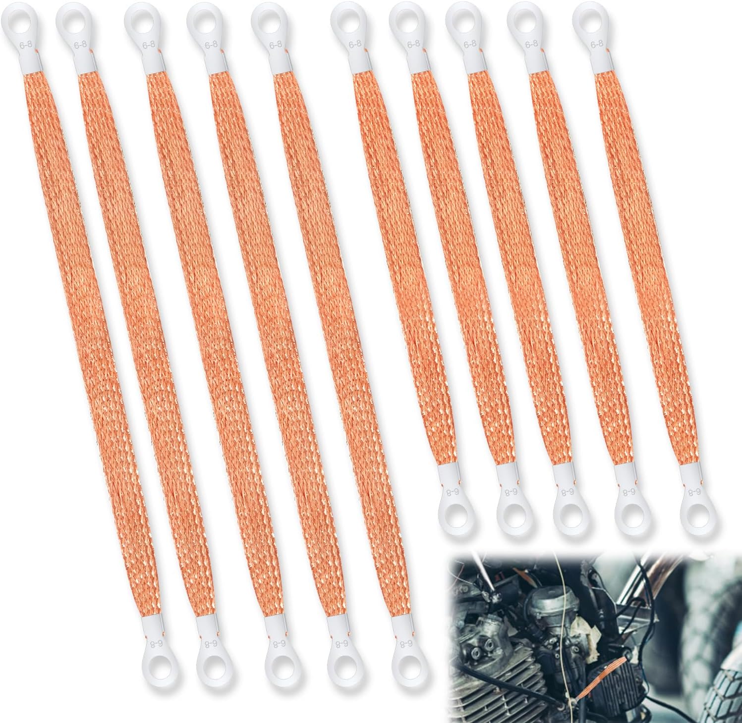 10pcs Universal Automotive Ground Straps, 10/12 inch Engine Ground Strap Kit Braided Copper Ground Straps Automotive Ground Strap Wire Ground Strap Connectors