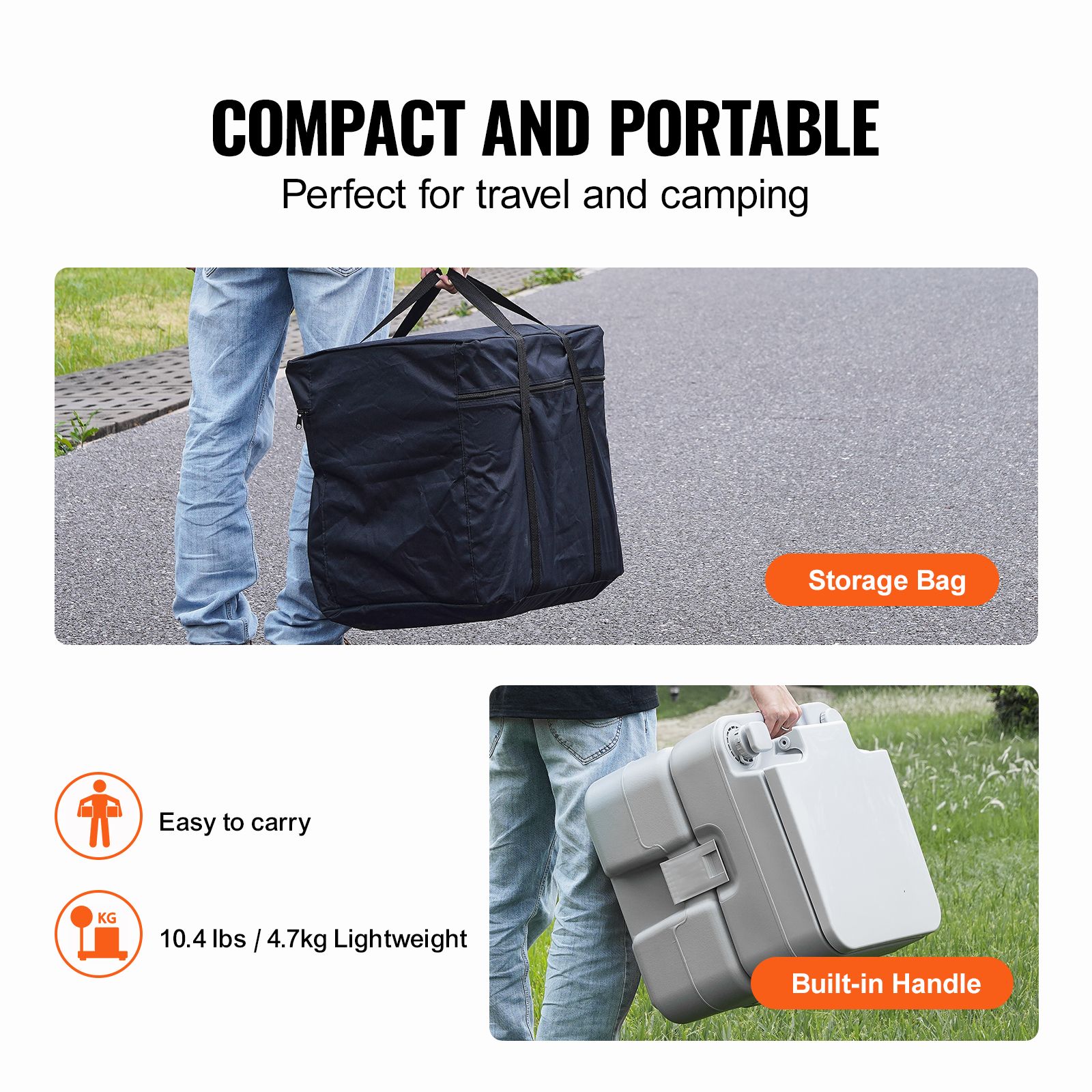 Portable Toilet for Camping, Porta Potty with Carry Bag, 5.3 Gal Waste Tank & 3.2 Gal Flush Tank, Push-Button Pressurized Flush Commode, Leak-proof and — image 6