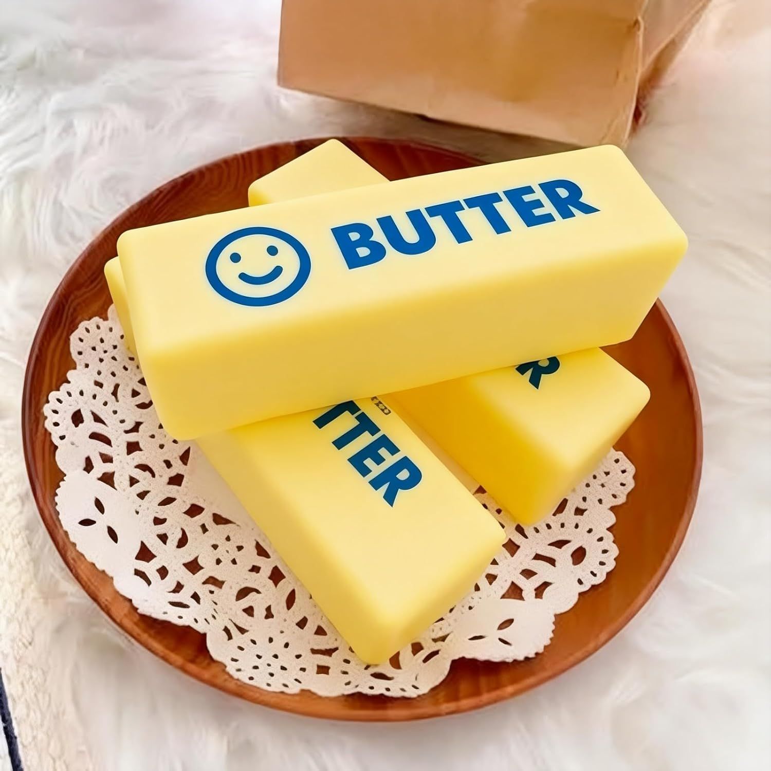 2 PCS Giant Butter Stick Squishy Toy with Smiley Face for Office & School – Slow Rising Stress Reliever to Calm Anxiety (Yellow) — image 4