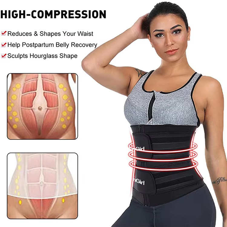 Size XXXL Black Womens Sweat-Enhancing Waist Trainer Belt - Dual Strap Zipper Tummy Control Cincher for Workout & Postpartum Shaping — image 5