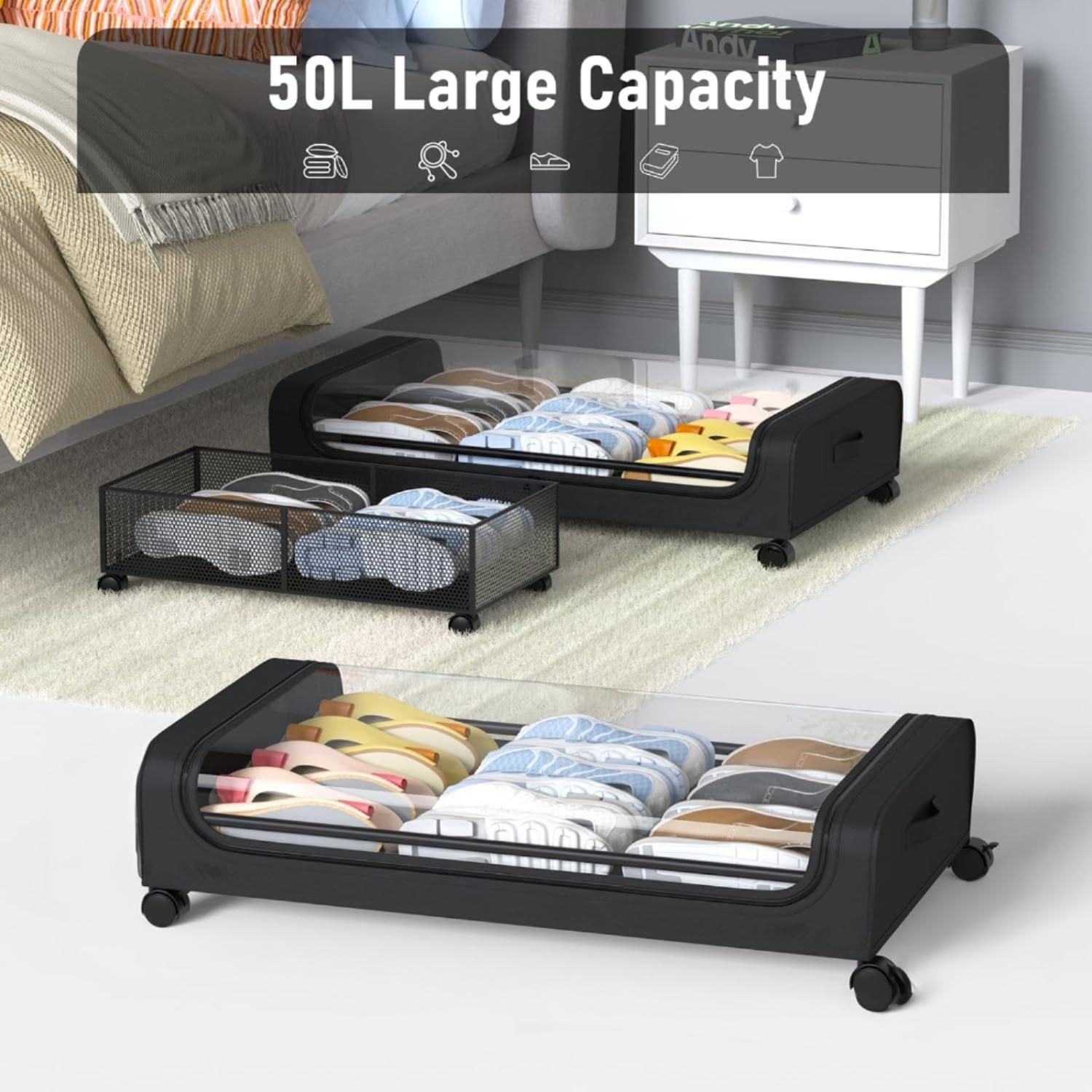XXL Under Bed Rolling Storage Containers with 50L Large Capacity and Wheels — image 2