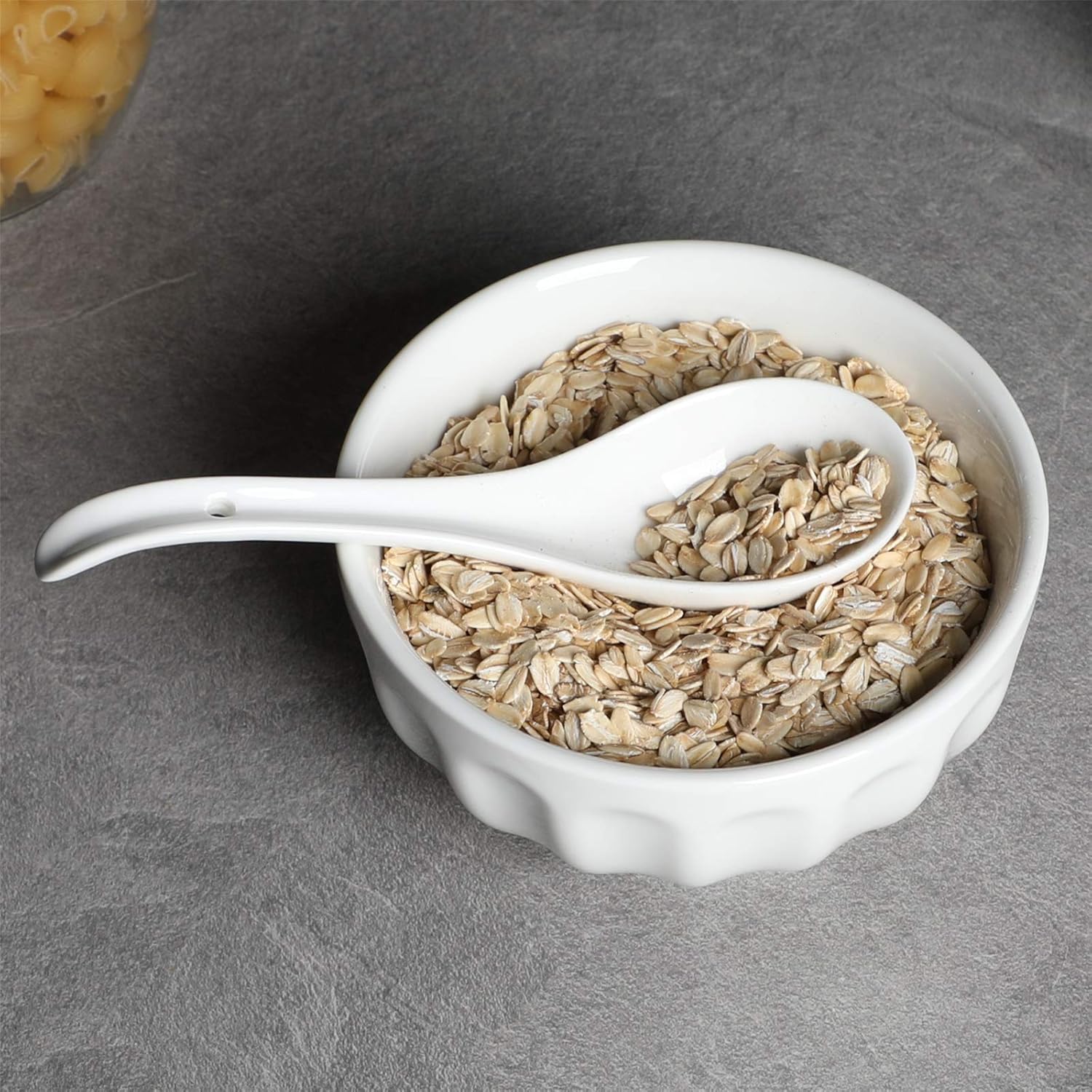 Asian Soup Spoons Set of 6, Ceramic Japanese Soup Spoons, Ramen Spoon for Cereal Wonton Dumpling Noodles,Table Spoon Set Dishwasher Safe Easy To Clean, White — image 3