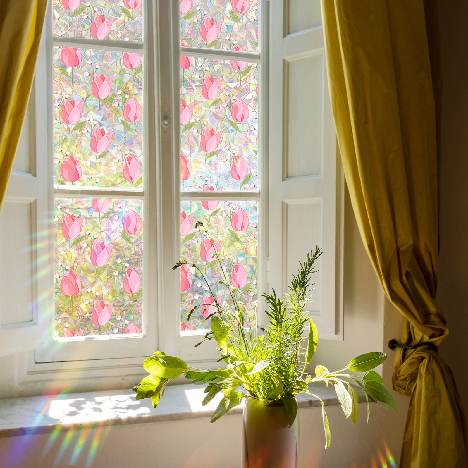 Window Film,Rainbow Window Privacy Film,Tulip Vine Double Sided Static Glass Window Clings Stickers for Home Office Living β image 4