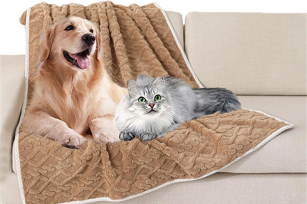2pcs Pet Blanket for Couch Protection Water Resistance Cats Dogs Blanket for Furniture Protector-Khaki M โ image 5