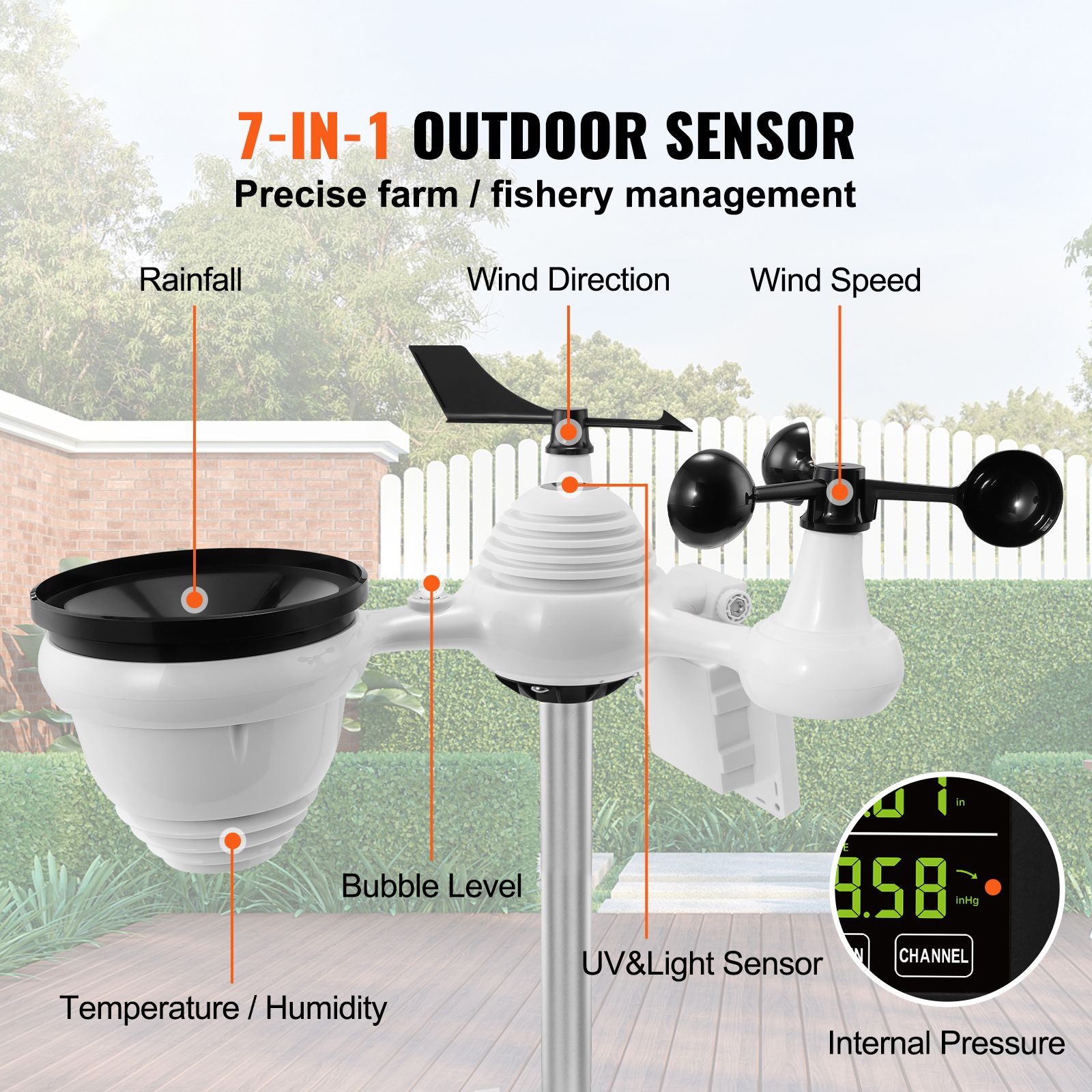 7-in-1 Wi-Fi Weather Station, 7.5 in Color Display, Home Weather Station Indoor Outdoor, with Solar Wireless Outdoor Sensor Alarm Alerts, for Temperature — image 2
