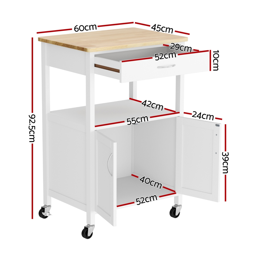 Artiss Kitchen Island Trolley Rolling Serving Cart Storage Drawer Cupboard 60cm โ image 3