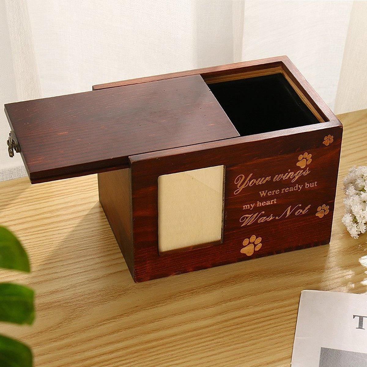 1x Wooden Pet Memorial Urn For Ashes With Photo Frame Cat/Dog Memory Box Keepsak - Black — image 3
