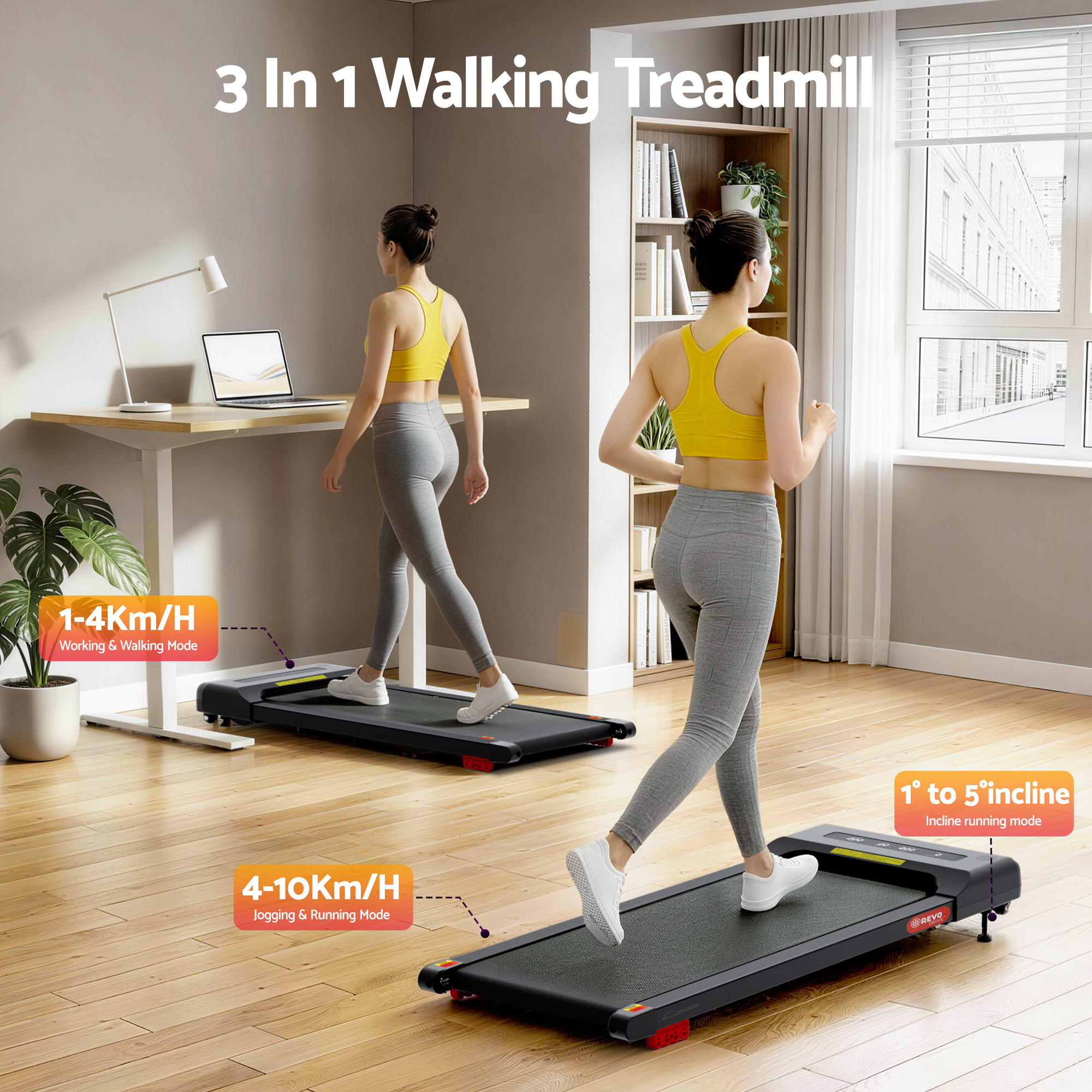 Everfit Treadmill Electric Walking Pad Incline Under Desk Home Gym 380mm Black — image 4
