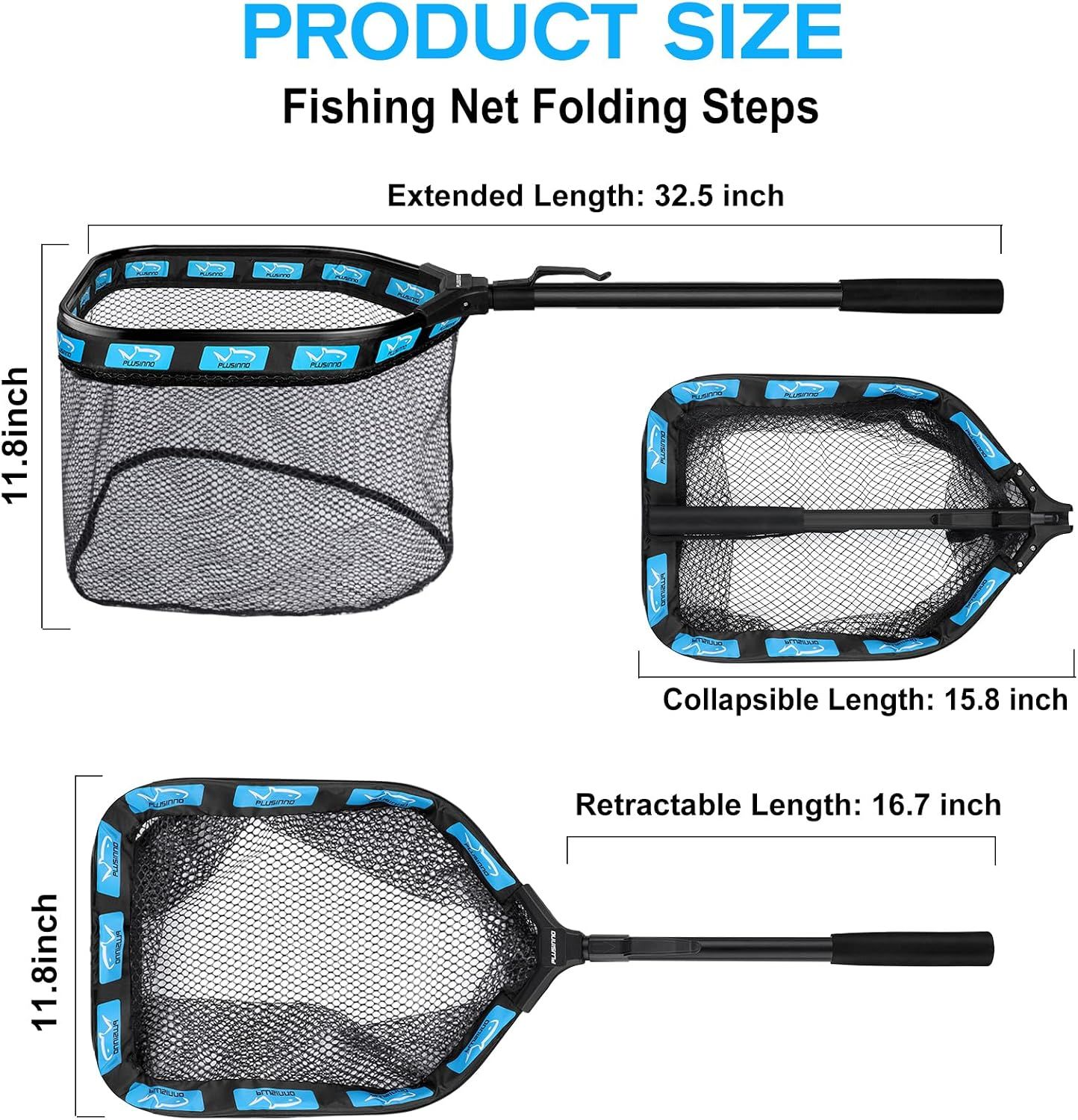 Floating Folding Fishing Landing Net, Rubber Coated Net with Fixed or Telescopic Handle for Kayak, Fly, Trout, Salmon and Bass Fishing — image 3