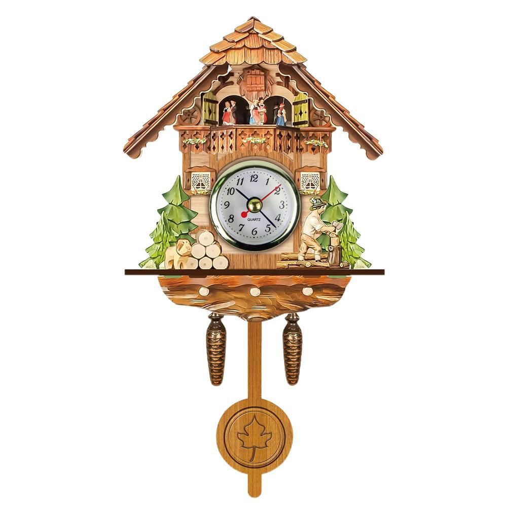 Cuckoo Clock Antique Wooden Cuckoo Birdhouse Wall Clock Home Decor Hanging Cuckoo Clock Auto Swing Bell Pendulum Home Decor