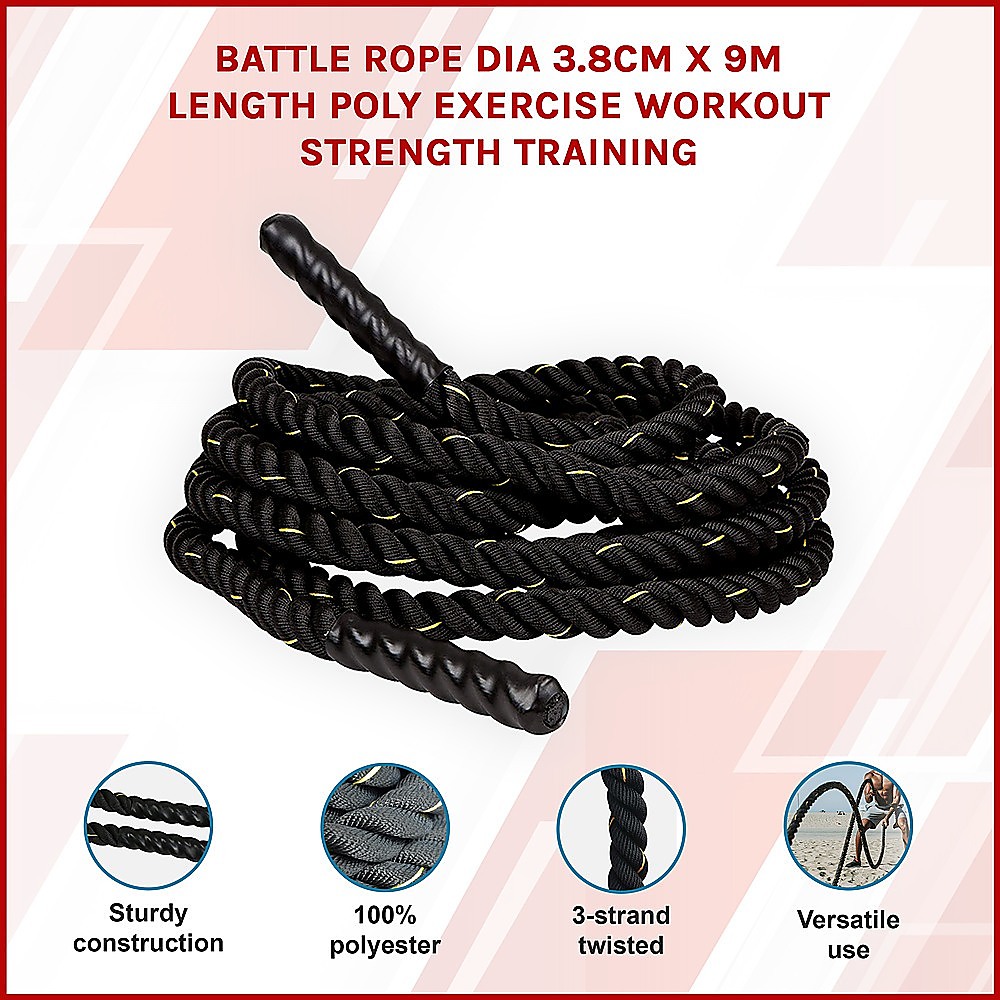 Battle Rope Dia 3.8cm x 9M length Poly Exercise Workout Strength Training โ image 3