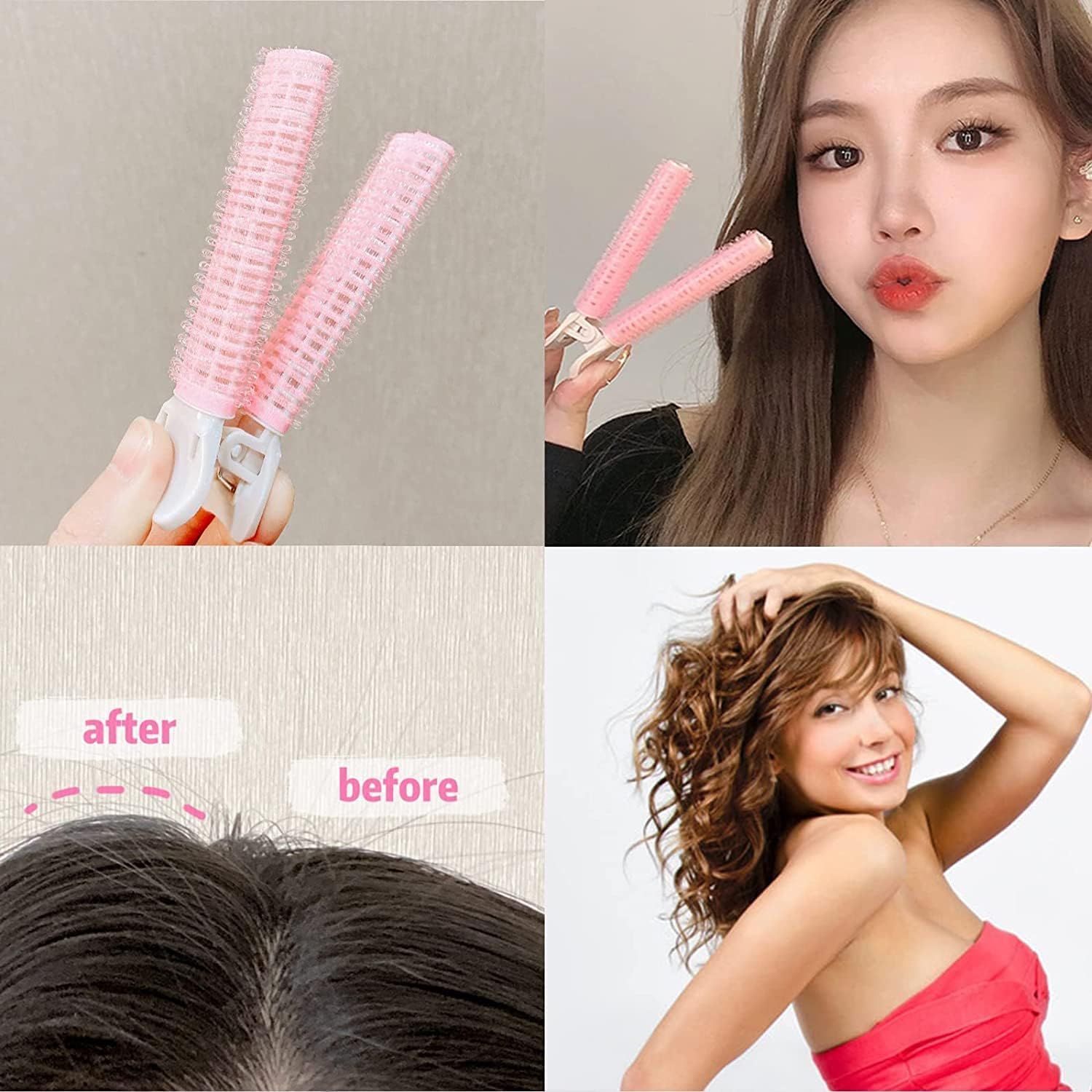 4 Pcs Pink Hair Rollers with Clip, Volumizing Hair Root Clips Bangs Curler DIY Hair Styling Accessories Hair Roller Tools โ image 5