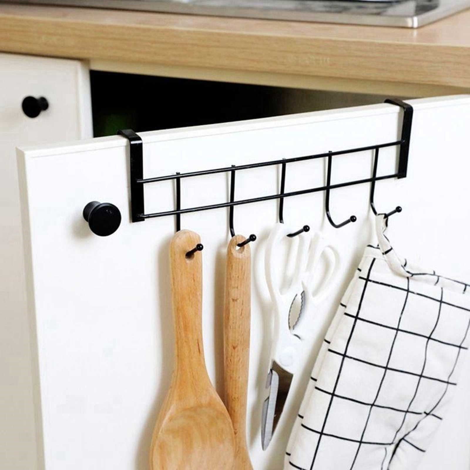 4 Pieces Over the Door Hooks, Five Hook Hanging Rack for Bathroom Towels Coats and Bedroom Storage, Black — image 5