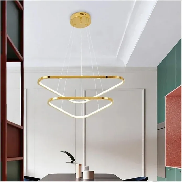 BAMDECOR AD2583 Modern Triangular LED Chandelier (Two Rings-Gold — image 2