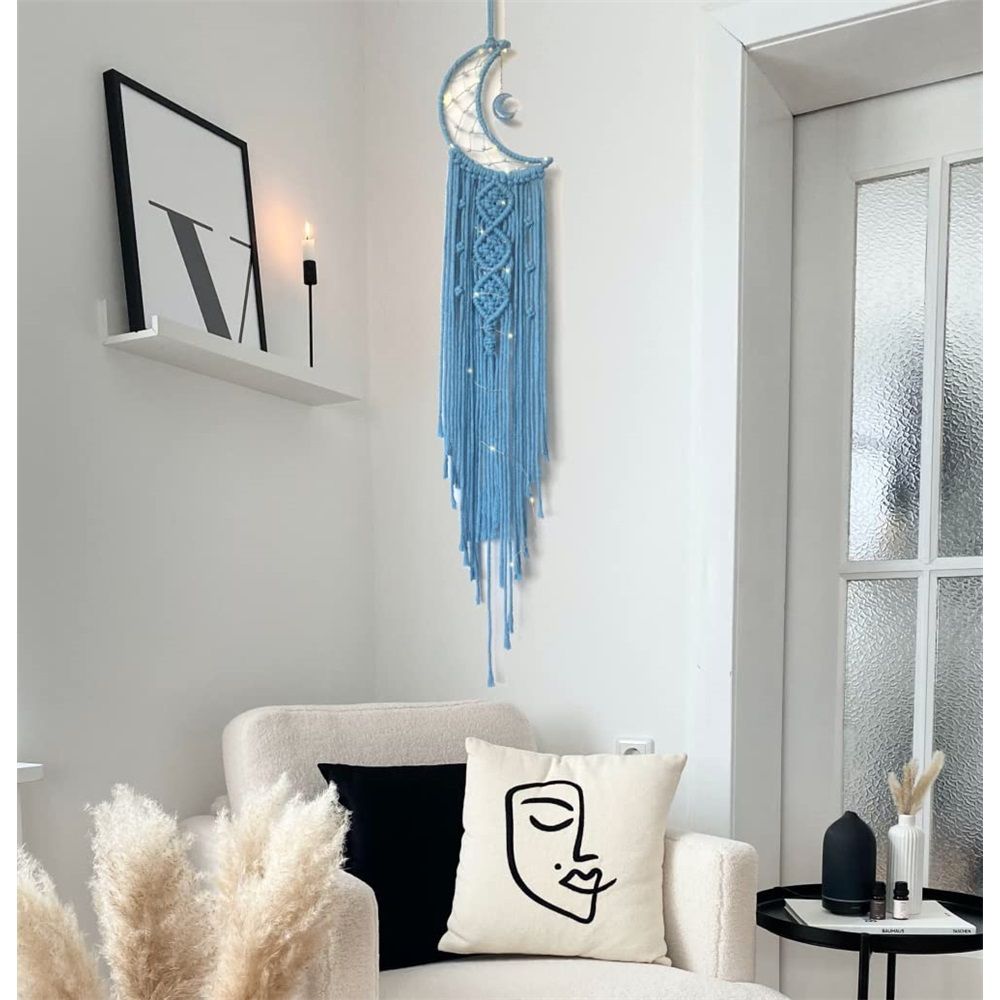 Moon with Light, Witch Pagan Woven Wall Hanging with Light, Gothic Wiccan Hippie Decor with Ornament Decoration Women Gift — image 2