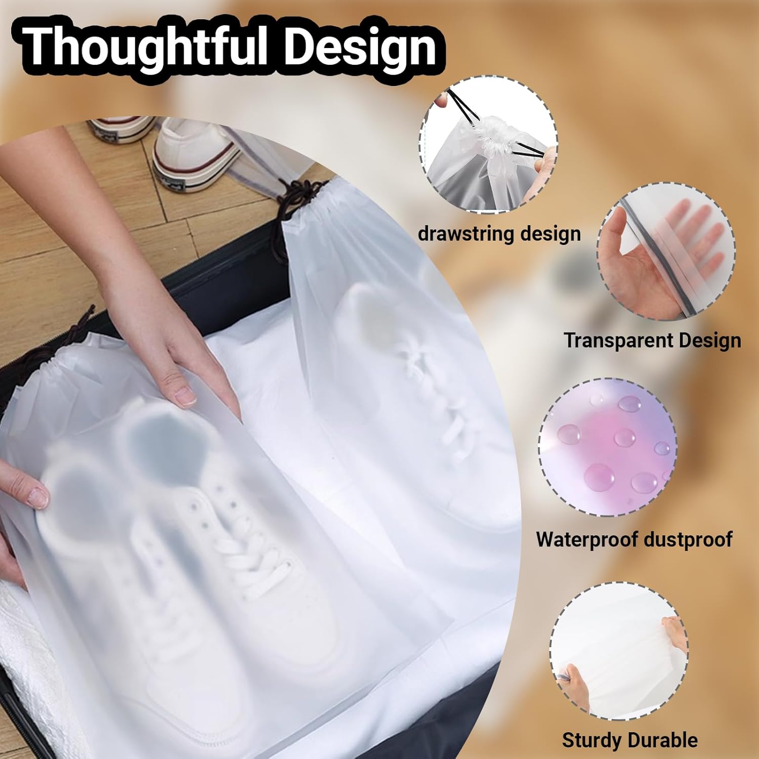 10-Pack Shoe Bags for Travel - 15.7" x 11.8" Large Clear Drawstring Shoe Bags for Packing, Storage - Waterproof,Durable & Reusable Sneaker Shoe Storage Bag — image 2