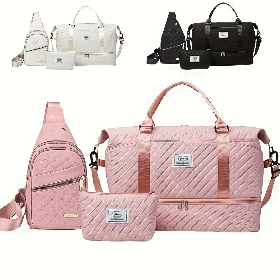 Black Chic 3-Piece Quilted Travel Bag Set - Duffel, Crossbody Sling & Toiletry Pouch - Large Capacity & Lightweight โ image 2