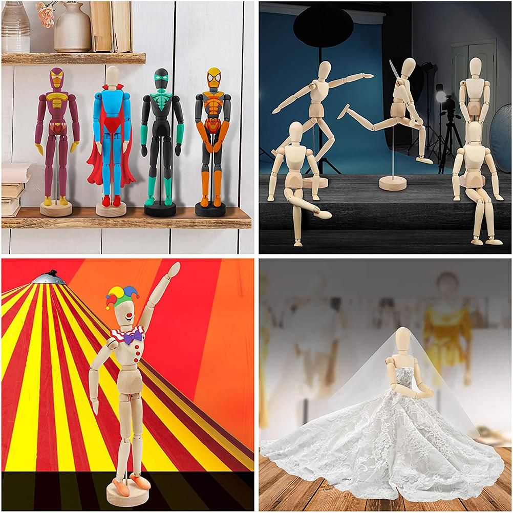 Drawing Mannequin Wooden Human Mannequin for Drawing and Painting 13cm Artistic Mannequin with Base and Flexible Body — image 6