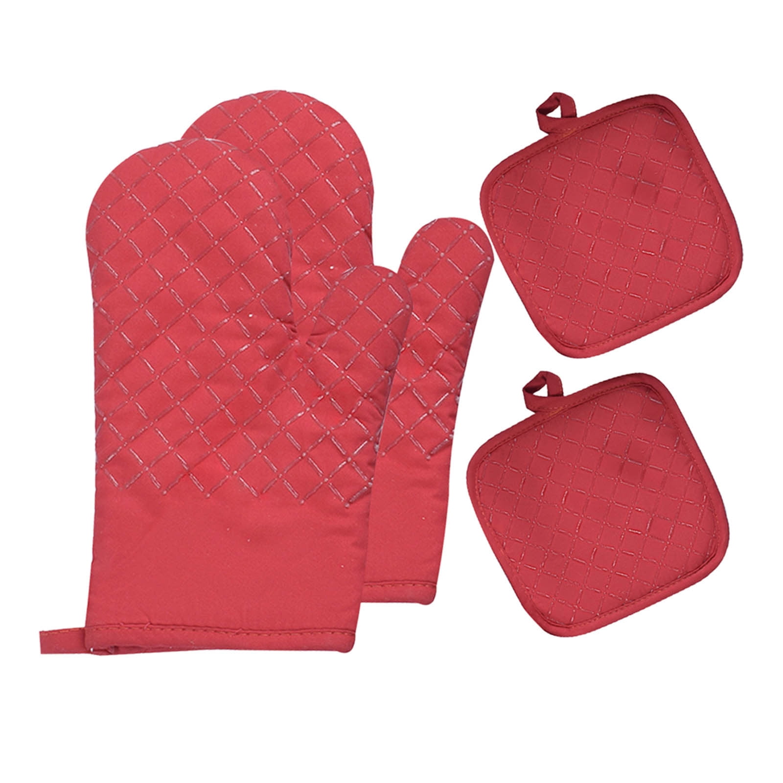 4 Pcs Oven Mitts and Pot Holders, Oven Glove High Heat Resistant 500 Degree, Long Oven Mitts with Recycled Cotton Infill and Silicone Non-Slip Surface for